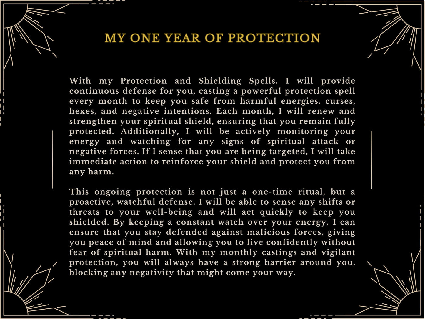 One year of PROTECTION AND SHIELDING Spell castings and defense against harmful magic curses and hexes for one year by MotherOdessa