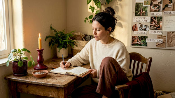 Woman journaling money manifestation ritual