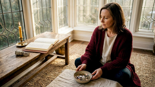 Person performing money attraction ritual at home