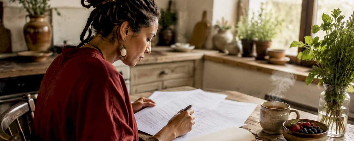 Entrepreneur reviewing business documents at desk