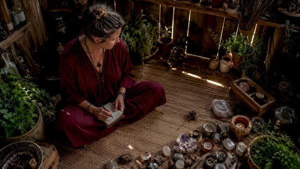 Woman journaling in meditation room