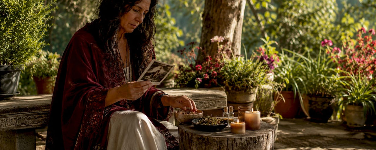 Woman performing honey jar reunion spell ritual