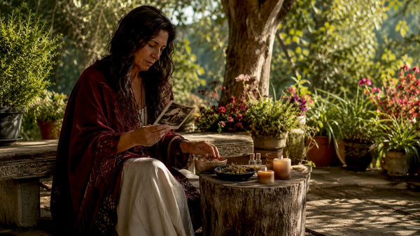 Woman performing honey jar reunion spell ritual