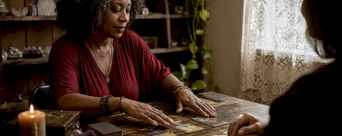 Psychic expert performing a tarot reading session