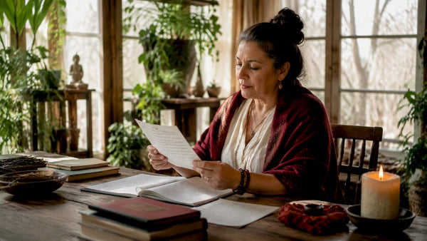 Woman conducting spiritual assessment at home study