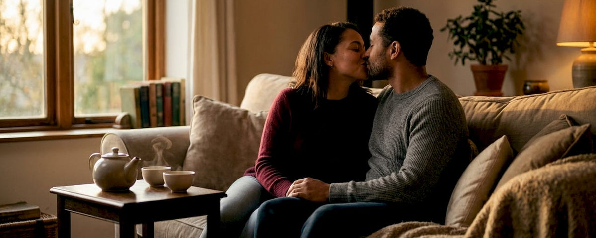 Couple sharing intimate morning reconnection ritual