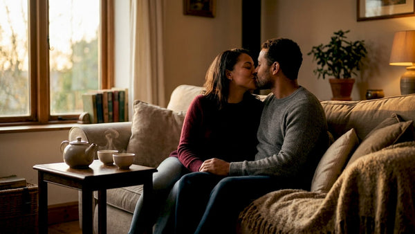 Couple sharing intimate morning reconnection ritual