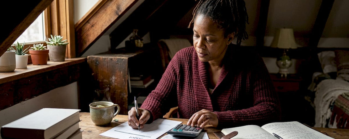 Businesswoman working on financial budget at table