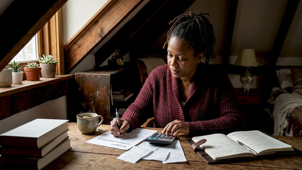 Businesswoman working on financial budget at table