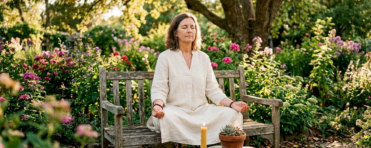 Woman meditating in serene sunlit room