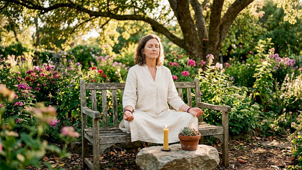 Woman meditating in serene sunlit room