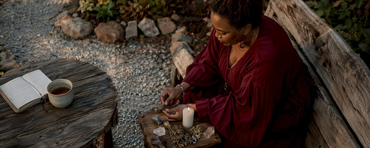 Entrepreneur setting spiritual altar for business