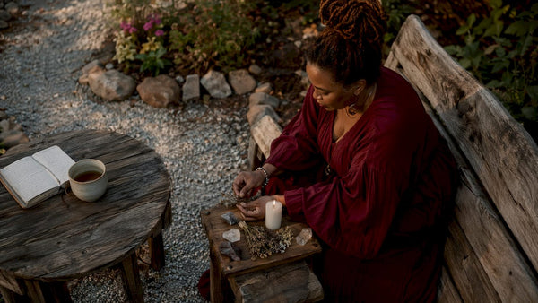 Entrepreneur setting spiritual altar for business