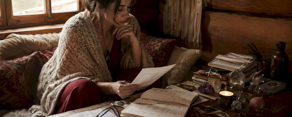 Person reviewing psychic spell casting alternatives at home table