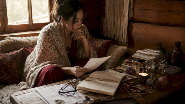Person reviewing psychic spell casting alternatives at home table