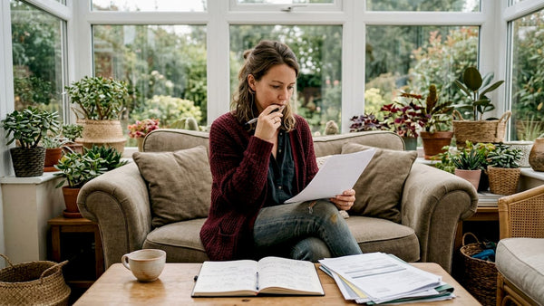 Entrepreneur reviewing business energy blocks in home office