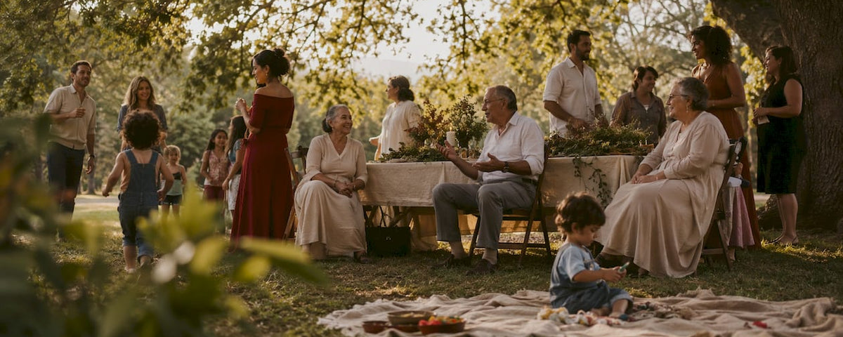 Multigenerational family at reunion ceremony outdoors