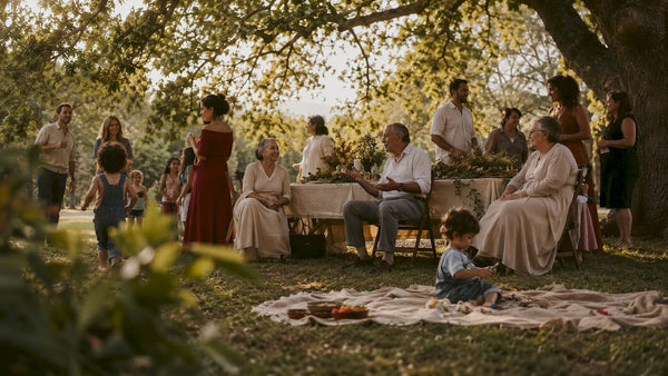 Multigenerational family at reunion ceremony outdoors