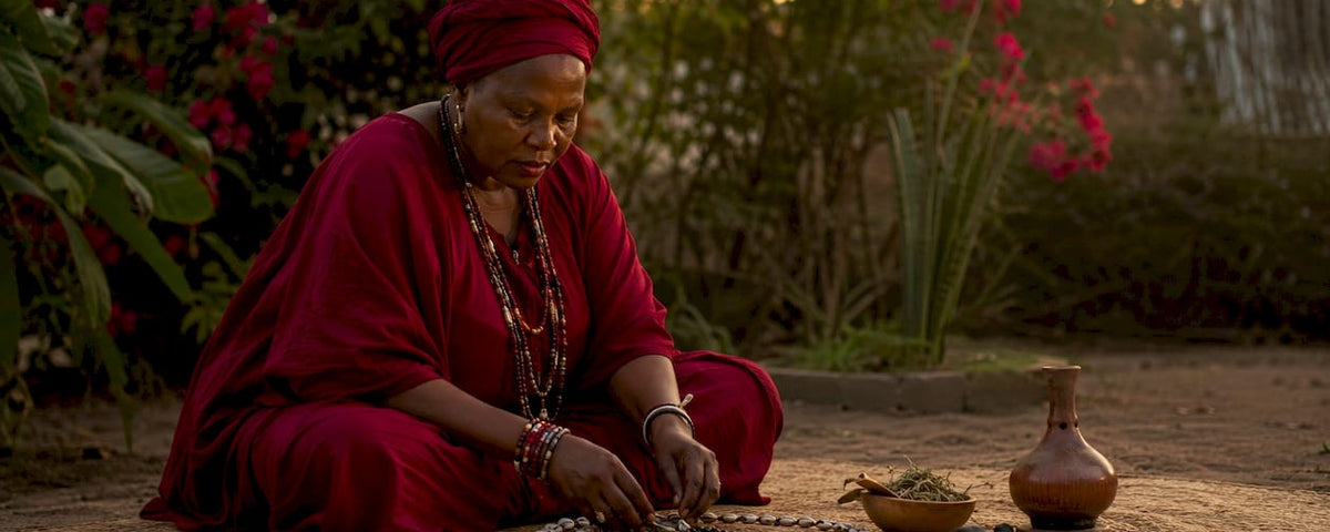 Woman performing West African spiritual ritual