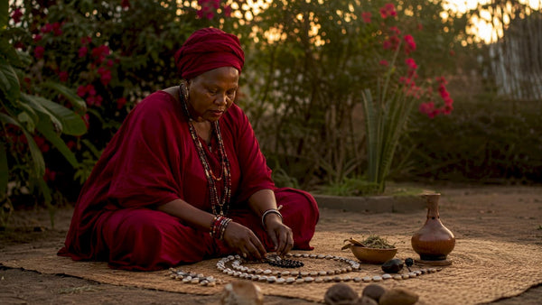 Woman performing West African spiritual ritual