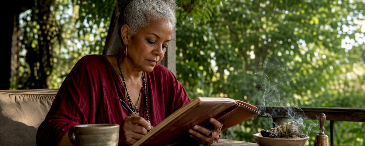 Spiritual practitioner reviewing client intake notes