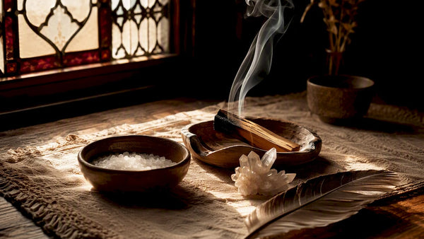 Palo santo smoke and cleansing ritual objects