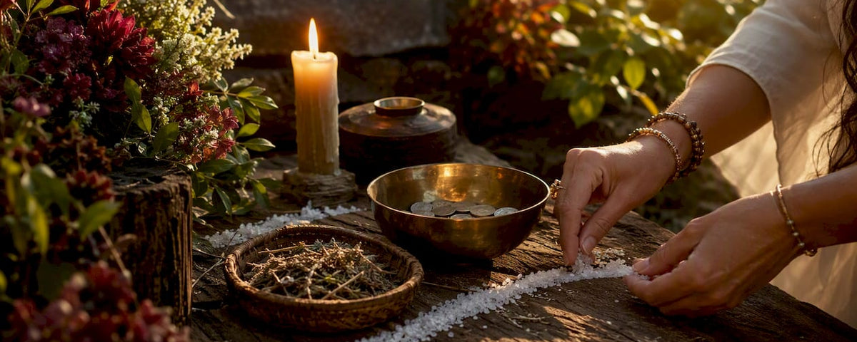 Hands performing financial blessing ritual