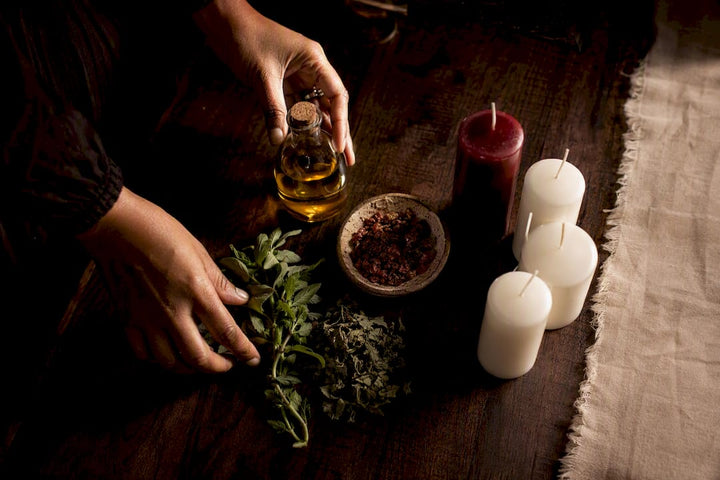 Fiery Wall ritual materials on wooden altar