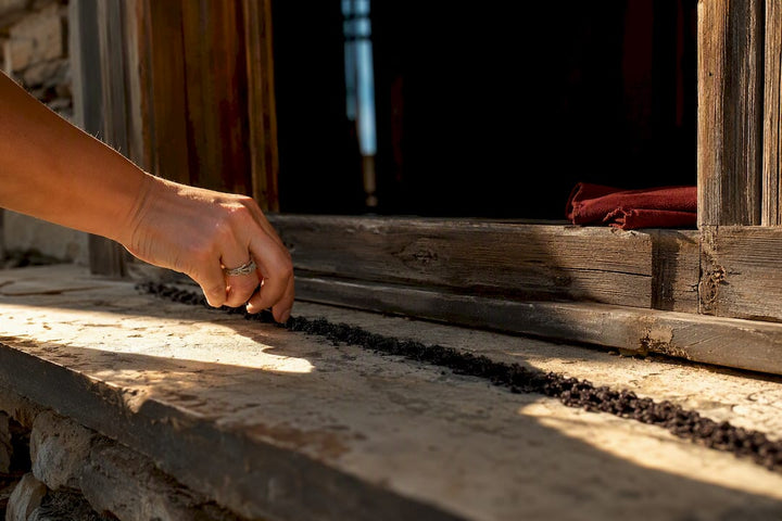 Black salt line across doorway threshold