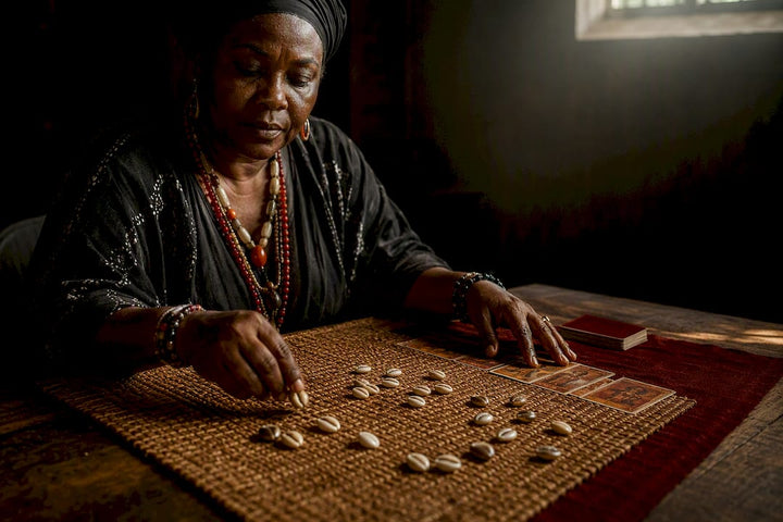 Divination tools arranged for spiritual diagnosis