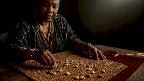Divination tools arranged for spiritual diagnosis