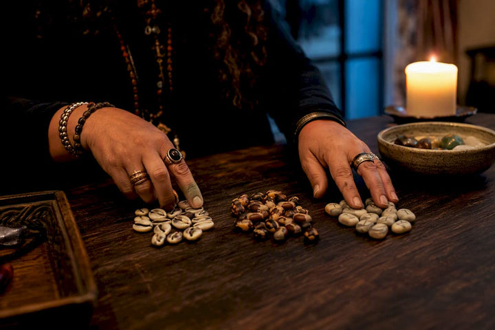 Divination tokens arranged for spiritual diagnosis