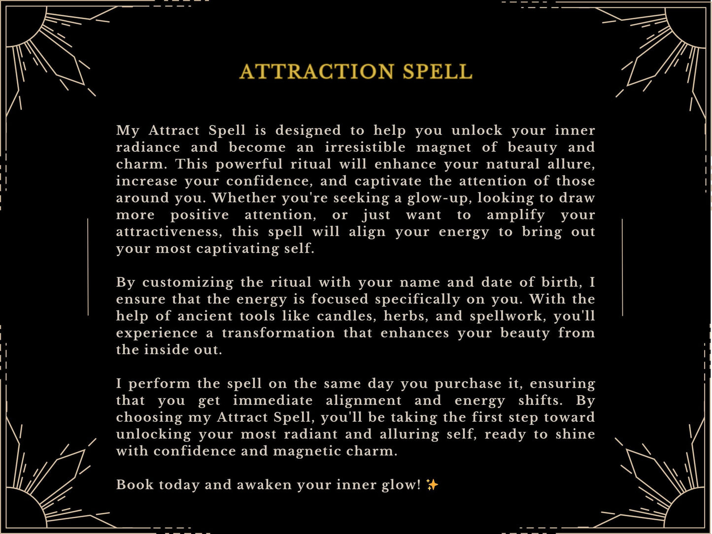 ATTRACT SPELL. Irresistible BEAUTY and attraction spell Enhance appearance Glow Up Powerful Attraction and allure Spell done by MotherOdessa