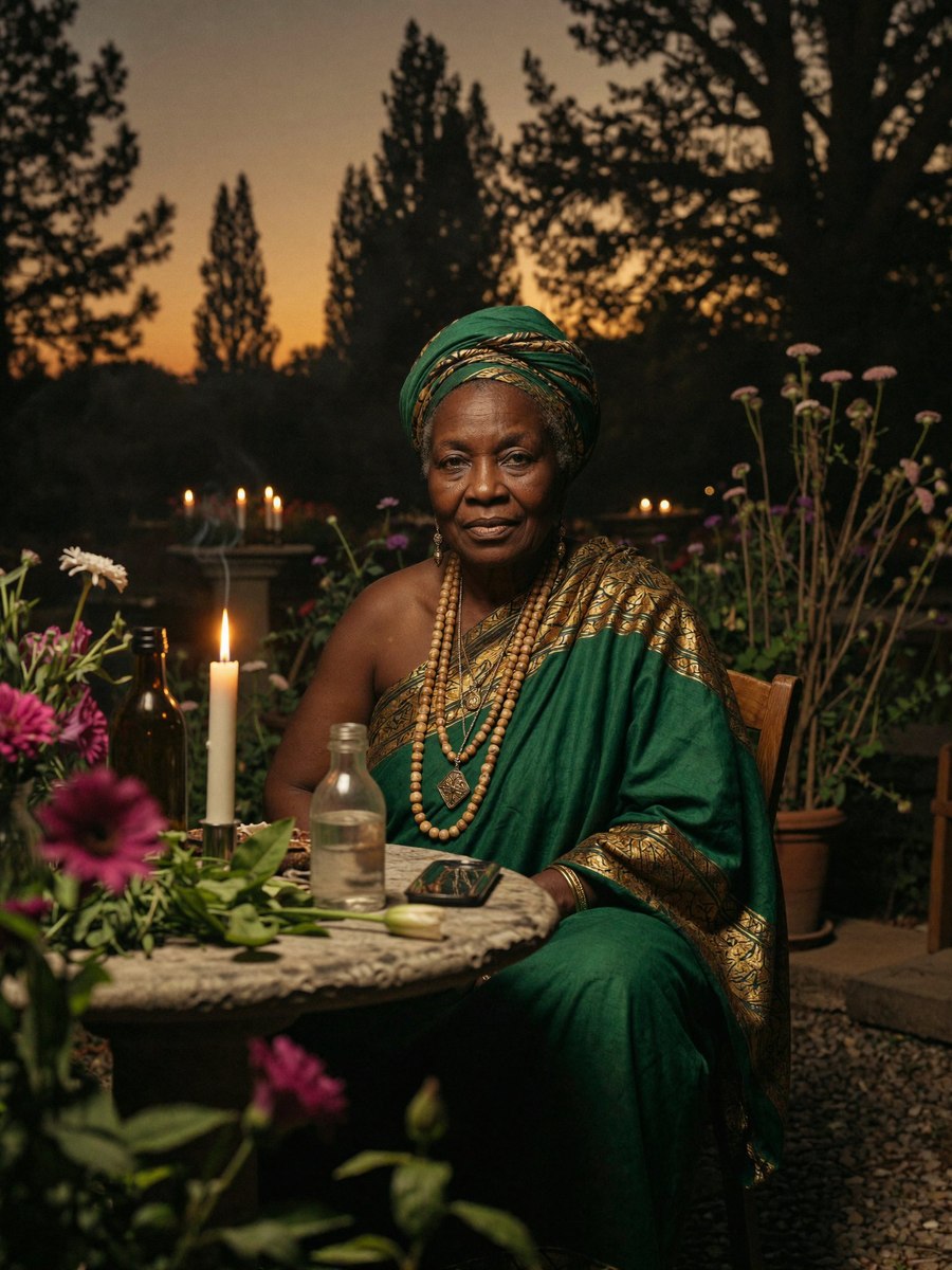 Spiritual healing ceremony at sunset